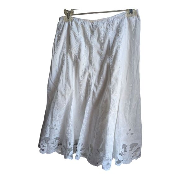 Elie Tahari Perfect Summer White Boho Dainty Embelished Midi Skirt Size M - Picture 11 of 12
